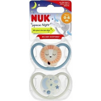 Nuk Space Night Ανατομικές Ορθοδοντικές Πιπίλες Σιλικόνης Νυκτός 0-6m Λιοντάρι Αστεράκια Μπλε 2τμχ