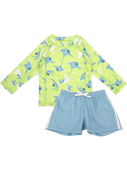 Zoocchini Stingray Σετ Αντηλιακό UV Βρεφικό Μαγιό Σετ με Μπλούζα για Αγόρι Lime Γαλάζιο ZOO16401