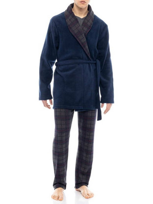Ulisse Χειμωνιάτικη Ανδρική Ρόμπα Fleece Καρό Navy Μπλε W-M649
