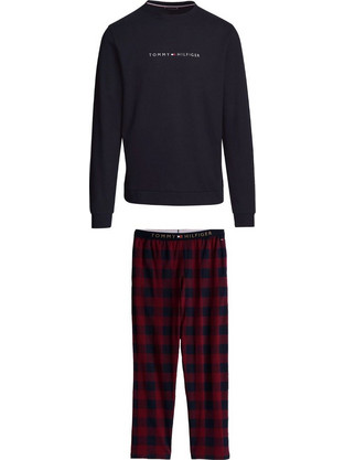 Tommy Hilfiger Χειμωνιάτικες Ανδρικές Πιτζάμες Βαμβακερές Καρό Navy Μπλε UM0UM03346-3424