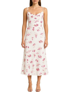 Mind Matter Nicci Maxi Καλοκαιρινό Φόρεμα για Γάμο / Βάπτιση Floral Ντραπέ Σατέν Λευκό Ροζ MML25-01-07-016