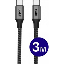 Buddi Flex Braided Flat USB-C to USB-C 60W 3m Black 8719246446016