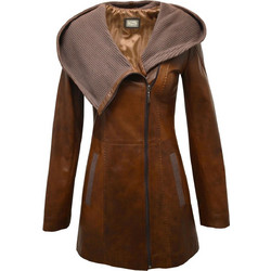 Leather 100 Γυναικείο Ημίπαλτο Δερμάτινο με Κουκούλα Σοκολατί 05-W-GIANCARAN-LONG