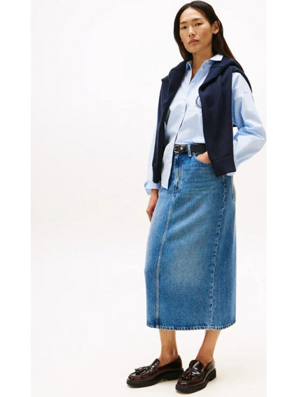Tommy Hilfiger Lana Μίντι Φούστα Τζιν Ψηλόμεση Μπλε WW0WW46503