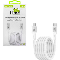 Lime LBMCC01 Braided Magnetic USB-C to USB-C 68W 1.2m White 5205308386565