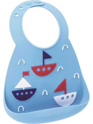 Make my day Boats Αδιάβροχη Σαλιάρα Σιλικόνης με Κουμπί & Τσέπη 6m+ Γαλάζια
