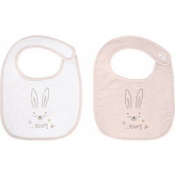 KikkaBoo Rabbits in Love Σετ Σαλιάρες από 100% Βαμβάκι με Κουμπί Λευκή Ροζ 2τμχ