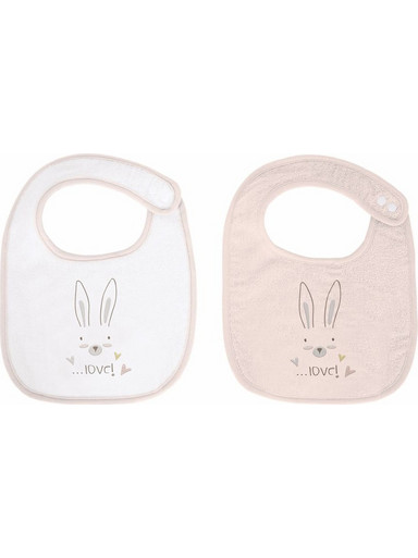 KikkaBoo Rabbits in Love Σετ Σαλιάρες από 100% Βαμβάκι με Κουμπί Λευκή Ροζ 2τμχ