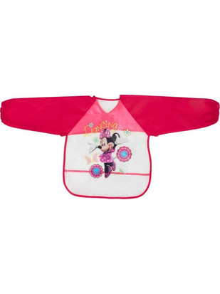 Interbaby Minnie Αδιάβροχη Σαλιάρα Ποδιά Πλαστική με Αυτοκόλλητο Τσέπη & Μανίκια Φούξια