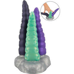Beasty Cocks Triple Tentacle Dildo με Βεντούζα 23cm Μαύρο Μωβ Πράσινο