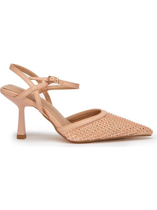Verde Γόβες Slingback με Λεπτό Ψηλό Τακούνι & Στρας Nude 28-4028