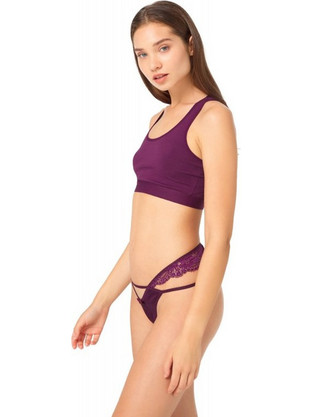 Cottonhill Γυναικείο Sexy String με Δαντέλα Μωβ CH0151
