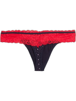 Cottonhill Γυναικείο Sexy String με Δαντέλα Μαύρο Κόκκινο CH4905