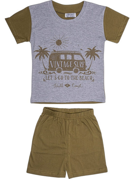PNN Nightwear Παιδική Πιτζάμα Βαμβακερή Καλοκαιρινή Χακί 0211-0904