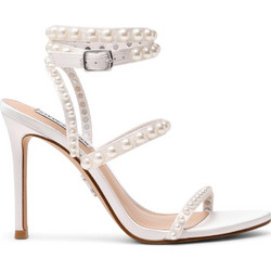 Steve Madden Γυναικεία Πέδιλα Δερμάτινα Λευκά με Λεπτό Ψηλό Τακούνι SM11004923-PRL