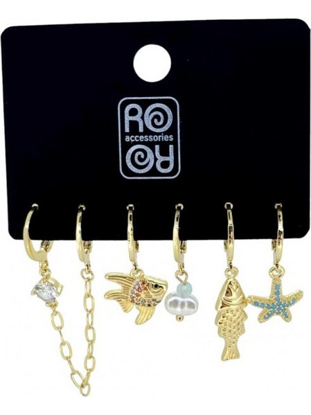 RO Accessories Σετ Γυναικεία Σκουλαρίκια Κρεμαστά Xρυσά E1368 6τμχ