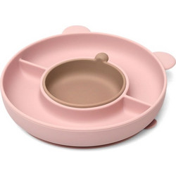 Kiokids Πιάτο Σιλικόνης με Χωρίσματα + Μπολ Pink 2τμχ