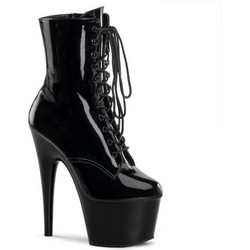 Pleaser Adore 1020 Γυναικεία Μποτάκια Αστραγάλου Λουστρίνι Μαύρα με Λεπτό Πολύ Ψηλό Τακούνι 885487071510 7inches 18cm
