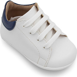 Gorgino Βαπτιστικά Sneakers Αγκαλιάς για Αγόρι Δερμάτινα Λευκά Μπλε Β102