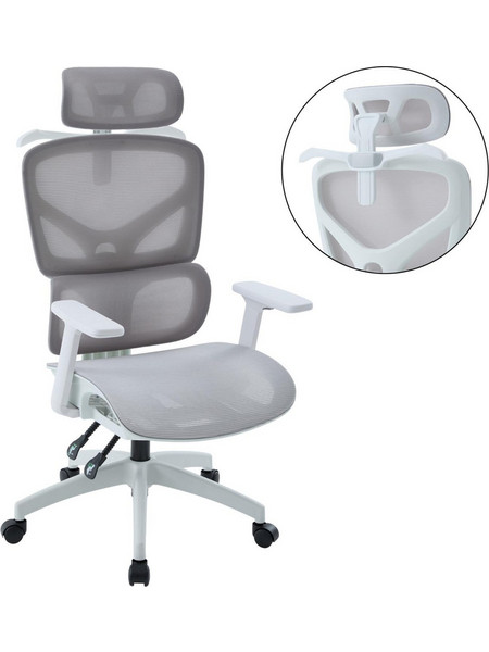 HomeMarkt Apex Καρέκλα Διευθυντική με Προσκέφαλο Στήριξη Μέσης Ανάκλιση και Ρυθμιζόμενα Μπράτσα Γκρι HM1227.02