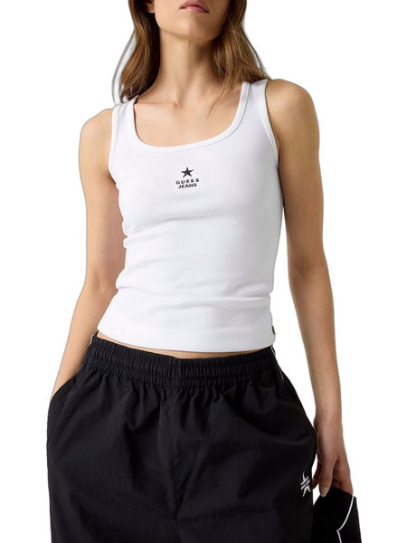 Guess Γυναικείο Καλοκαιρινό Top Ριπ Λευκό W4YP48KA0H1-G011