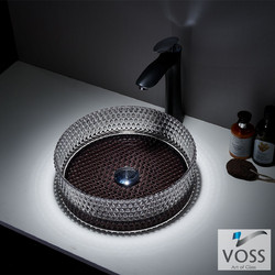 Voss Ring-D Επικαθήμενος Νιπτήρας Μπάνιου Στρογγυλός Γυάλινος Γκρι Διαφανής VB1040-400