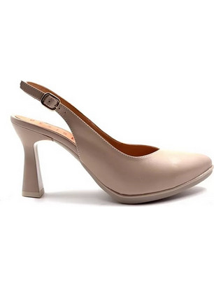 Desiree Γόβες Slingback Δερμάτινες με Λεπτό Ψηλό Τακούνι & Φιάπα Μπεζ Saga14