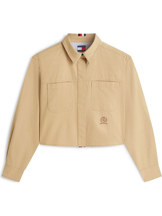 Tommy Jeans Μακρυμάνικο Γυναικείο Πουκάμισο Βαμβακερό Mονόχρωμο Μπεζ DW0DW22942-AB9