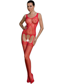Passion Eco Collection Ολόσωμο Καλσόν Διχτυωτό με Ανοιχτό Καβάλο Κόκκινο BS007