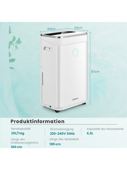 Costway ES10367DE-WH Αφυγραντήρας 25lt