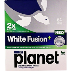 Planet White Fusion+ Σκόνη Πλυντηρίου για Λευκά 54 Μεζούρες 2.484kg