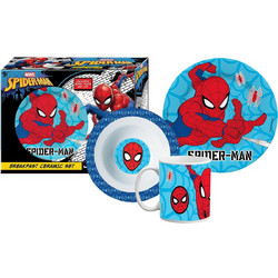 Spider-Man Παιδικό Σετ Φαγητού Κεραμικό Γαλάζιο Κόκκινο 3τμχ