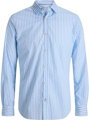 Jack & Jones Ανδρικό Πουκάμισο Βαμβακερό Ριγέ Μακρυμάνικο Κανονική Γραμμή Γαλάζιο 12289342