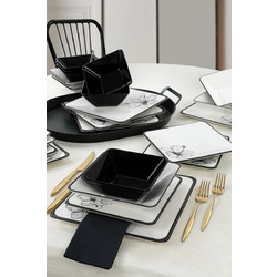 Stewe Home Keraart Lotus Σετ Πιάτα Φαγητού Λευκά Μαύρα 24τμχ STE-004091