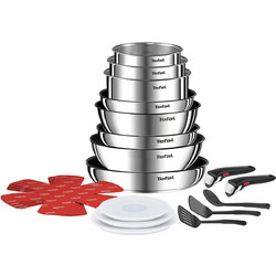 Tefal Σετ Μαγειρικά Σκεύη από Ανοξείδωτο Ατσάλι με Αντικολλητική Επίστρωση 20τμχ L897SK04