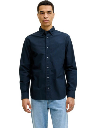 Jack & Jones Ανδρικό Πουκάμισο Βαμβακερό Μακρυμάνικο Κανονική Γραμμή Navy Μπλε 12293325