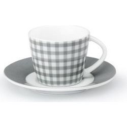 Cryspo Trio Fino Σετ Φλιτζάνια Espresso & Ελληνικού Καφέ Πορσελάνης Λευκά Γκρι 120ml 6τμχ 15.103.17