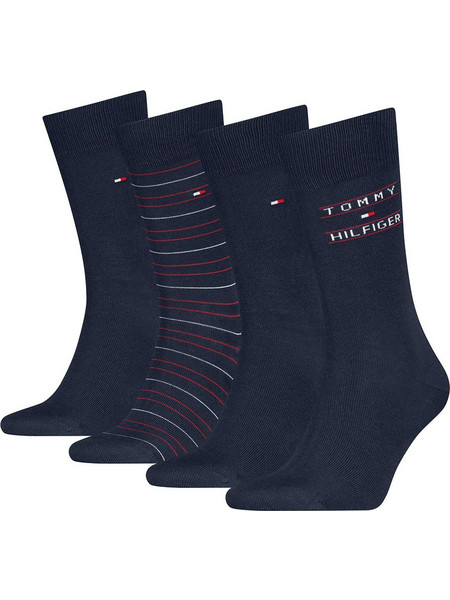 Tommy Hilfiger Ανδρικές Κάλτσες Ψηλές με Σχέδια Navy Μπλε 4Pack 701241158-001