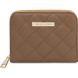 Tuscany Leather Μικρό Δερμάτινο Γυναικείο Πορτοφόλι με Φερμουάρ Εκρού TL142319