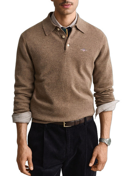Gant Ανδρική Μπλούζα Polo Μακρυμάνικη Καφέ 3G8060109-283