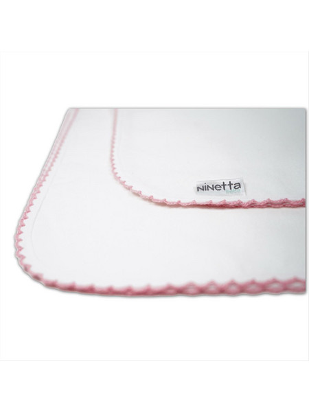 Ninetta Bebe N518 Πάνα Αγκαλιάς Φανελένια Λευκή Ροζ 90x80cm N518-PINK