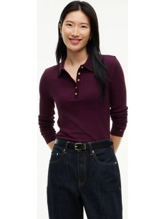 Tommy Hilfiger Γυναικεία Μπλούζα Polo Μακρυμάνικη Μπορντό WW0WW51731-XIH