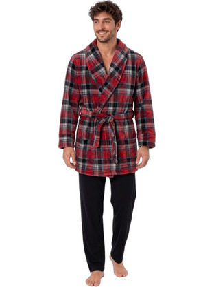 Comfort Χειμωνιάτικη Ανδρική Ρόμπα Fleece Καρό Μπορντό 2627K1306