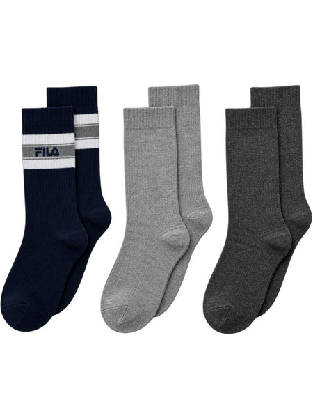 Fila Ανδρικές Κάλτσες Ψηλές με Σχέδια Navy Μπλε Γκρι Ανθρακί 3Pack F5524-482