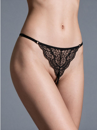 Milena By Paris Γυναικείο Sexy String Αυτοκινήτου με Δαντέλα & Πέρλες Μαύρο 6988