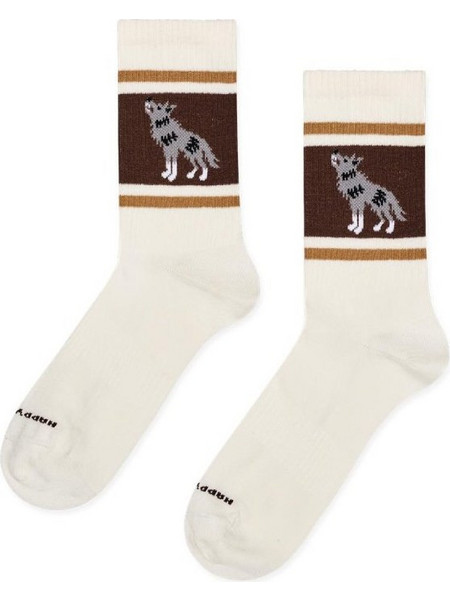 Happy Socks Wolf Fleece Ανδρικές Κάλτσες Ψηλές με Σχέδια Λευκές P006017