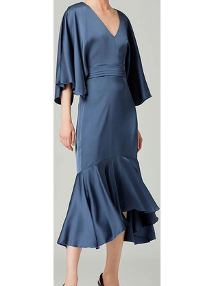 Lynne Midi Φόρεμα για Γάμο / Βάπτιση Σατέν Navy Μπλε 151-511043