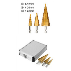 3pcs 4-12/20/32mm HSS Titanium Step Cone Drill Bit Hex Shank Hole Cutter with Aluminum case