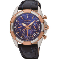 Seiko Ανδρικό Ρολόι Χρονογράφος Αυτόματο με Μαύρο Δερμάτινο Λουράκι SRW810P1