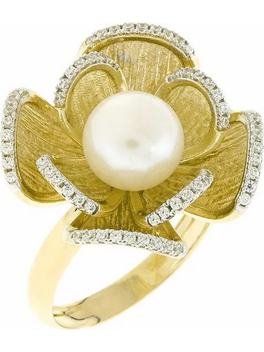 Million Diamonds Γυναικείο Δαχτυλίδι Λουλούδι από Χρυσό 14K με Ζιργκόν & Πέρλα RZ11521